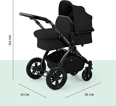 (Black/Charcoal/Black) | All-Terrain Pram, Reversible Seat, UPF 50+ Hood, Rain Cover & Accessories including I-Size Car Seat & Isofix Base