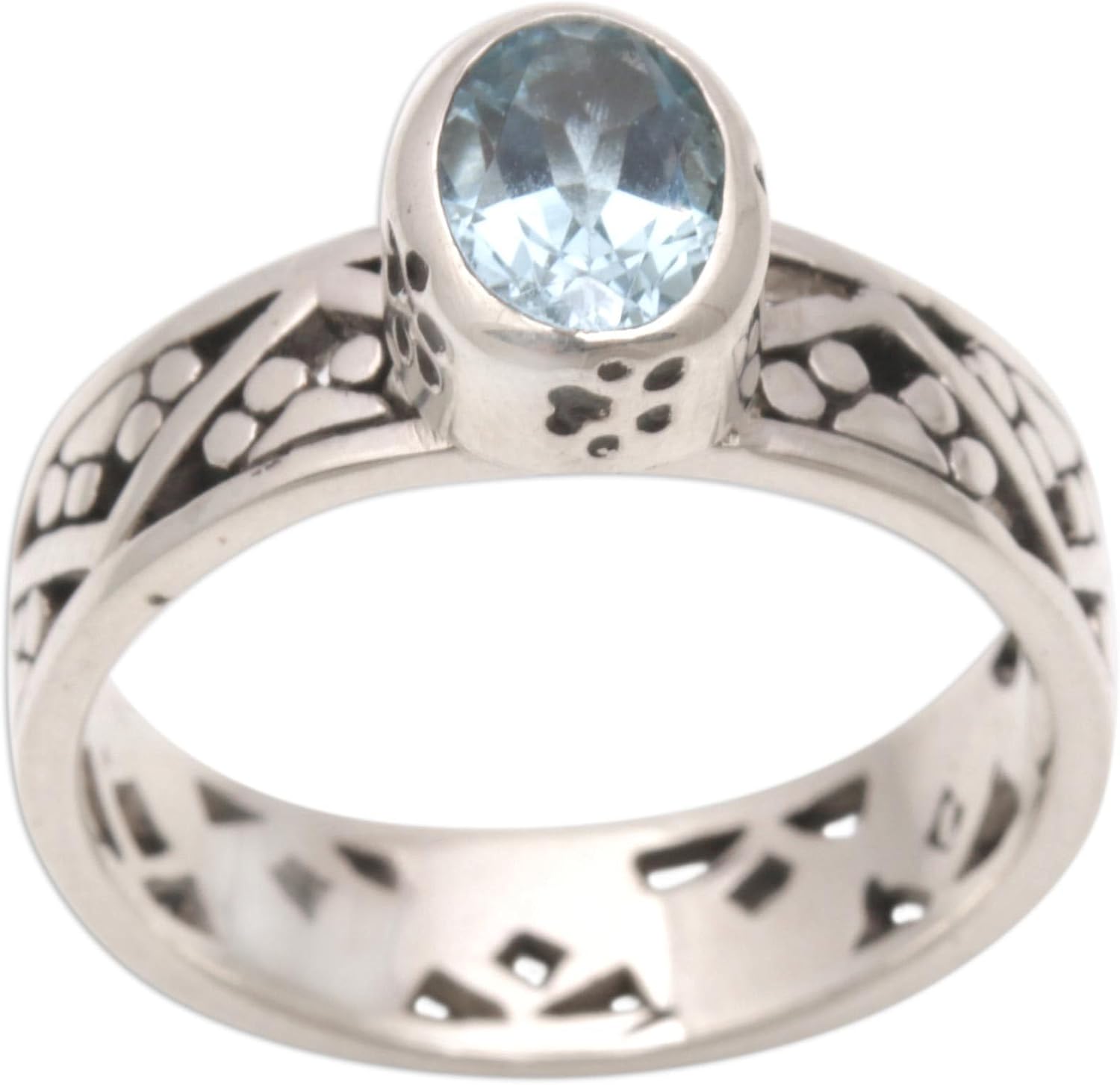 Novica Artisan Handmade .925 Sterling Silver Blue Topaz Single Stone Ring From Bali Indonesia Animal Themed Birthstone Catdog 'Paws For A Cause'