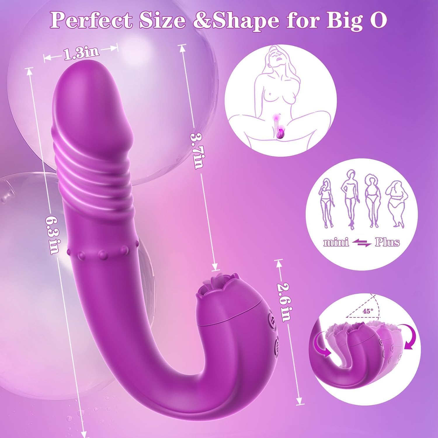 Thrusting Vibrator Dildo Sex Toys - Adult Toys G Spot Clitoral Licking Vibrators, Rabbit Sex Toy for Women with 10 Vibrating Licking & 6 Thrusting Modes, Couples Toy with Beaded Stimulation