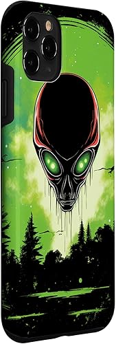 Vista 24 de iPhone 14 Pro Max Cute Green Alien Head UFO Space Face Alien Case
