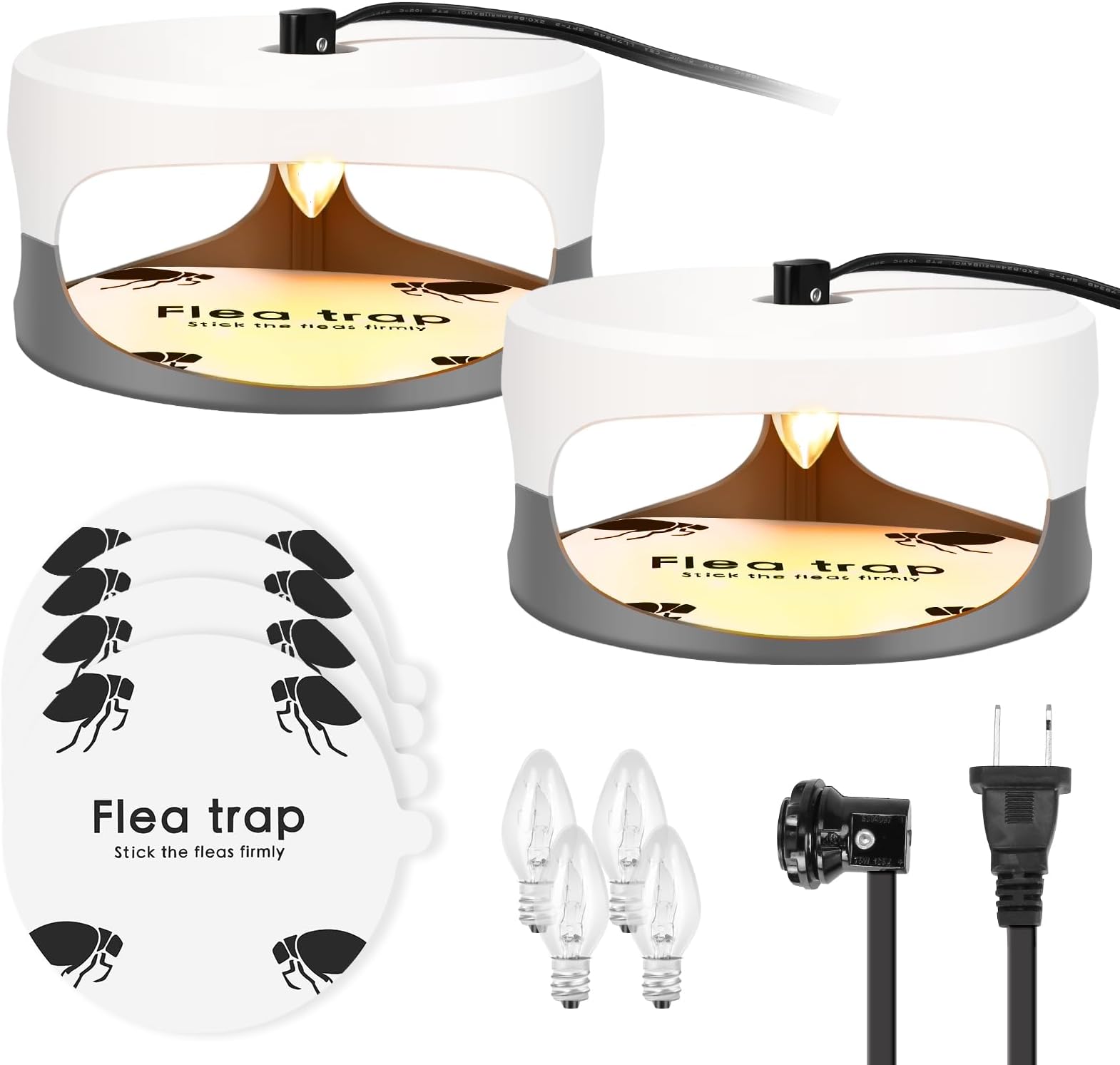 Flea Traps for Inside Your Home 2 Packs, Flea Trap for Indoor, Bed Bug Killer with Sticky Pads & Light Bulb Replacement, Natural Flea Infestation Treatment