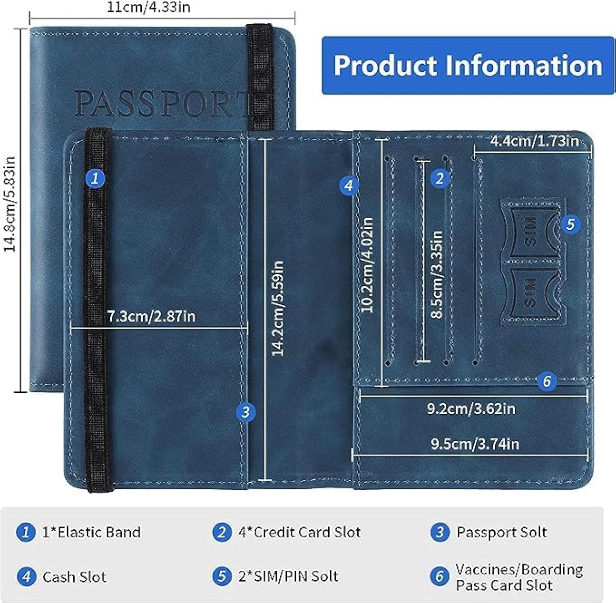 PU Leather Travel Wallet Organiser, Passport Case for Men