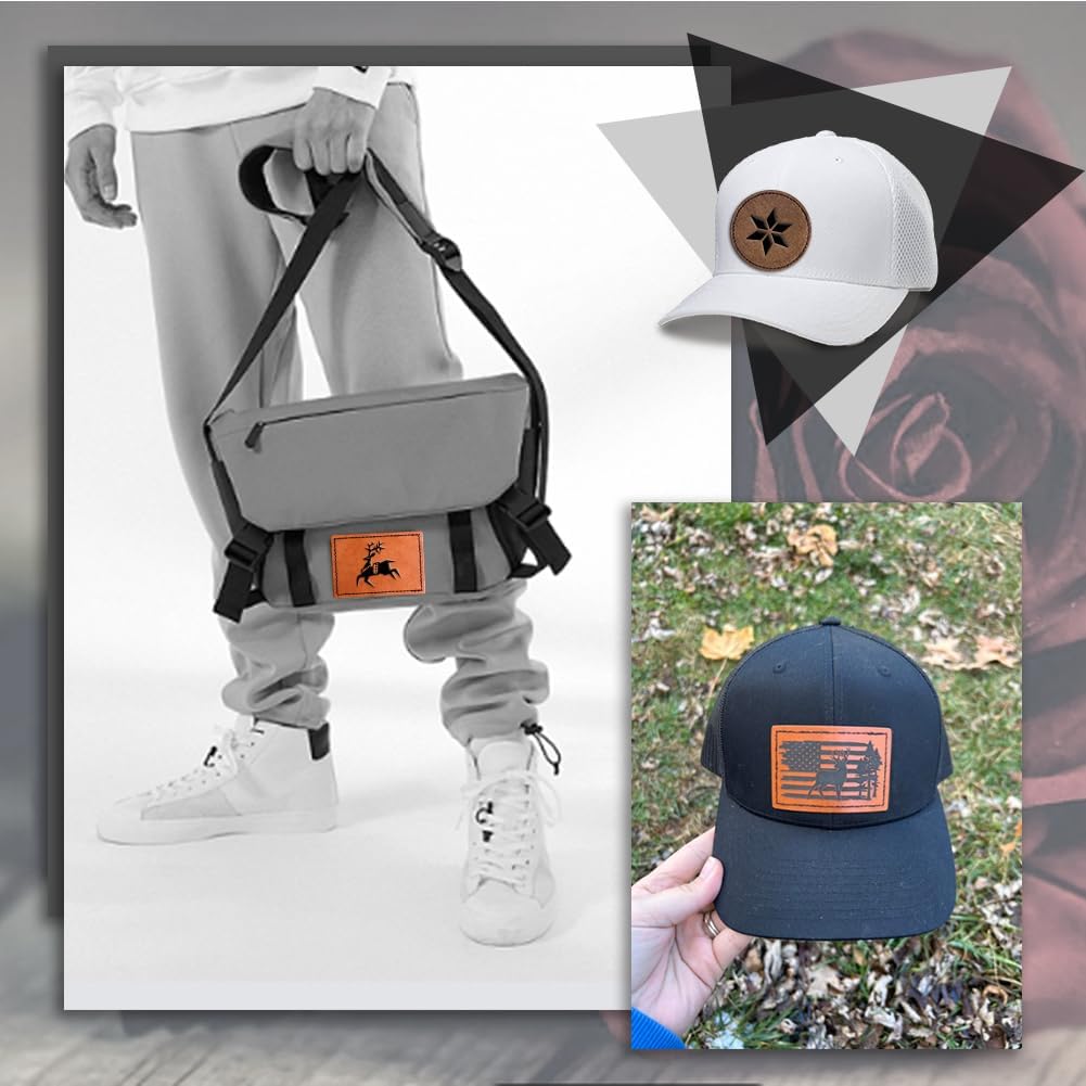 134 Pcs 6 Types of Shape Custom Logo Blank Rustic Hat Leather Patch with Adhesive,Iron on Heat Press Laser Engraving Repair Sew for Cowboy Cap Faux Leatherette Patch (134-6T-Khaki+Grey)