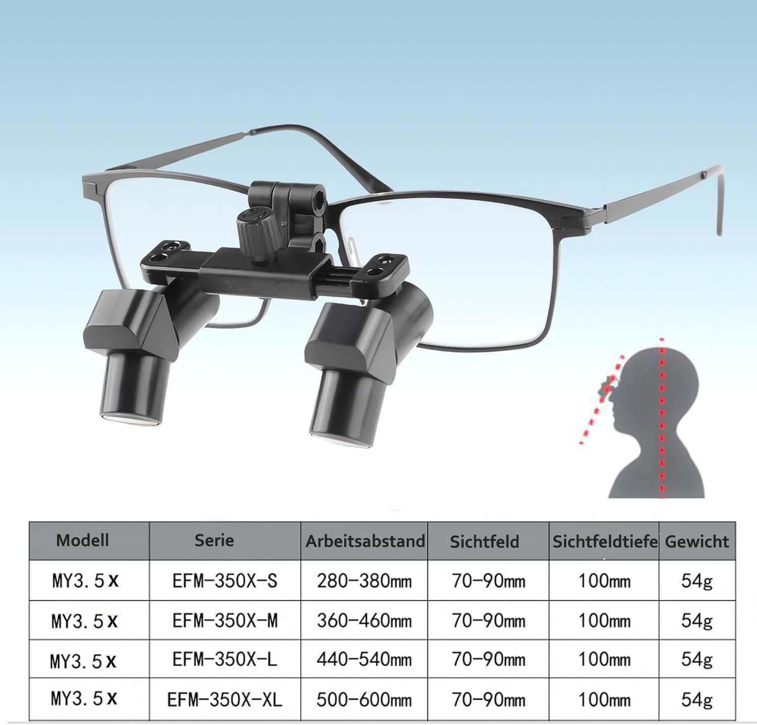 3.5X Flip-up Ergo Prisma Loupe Lupe Titan Rahmen, ergonomisches Design, mit Aluminiumbox, verstellbare Zwischenpupillen und Winkelbetracht (Working Distance 440-540m)