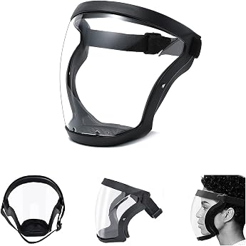 Super Protective Face Shield - Full Shield Visor Durable Transparent Face Mask Clear HD Anti-Fog Reusable Face Protective Cover - for Male Female Adults Black