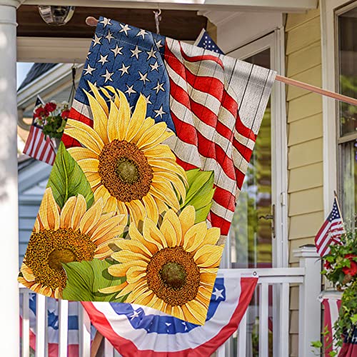 Hzppyz Fall Sunflower House Flag Memorial Day Decorative Yard Outdoor Large Flower Flag Double Sided, Summer Autumn July 4Th American Outside Decorations Usa Patriotic Home Garden Decor Flag 28X40 #TOP3
