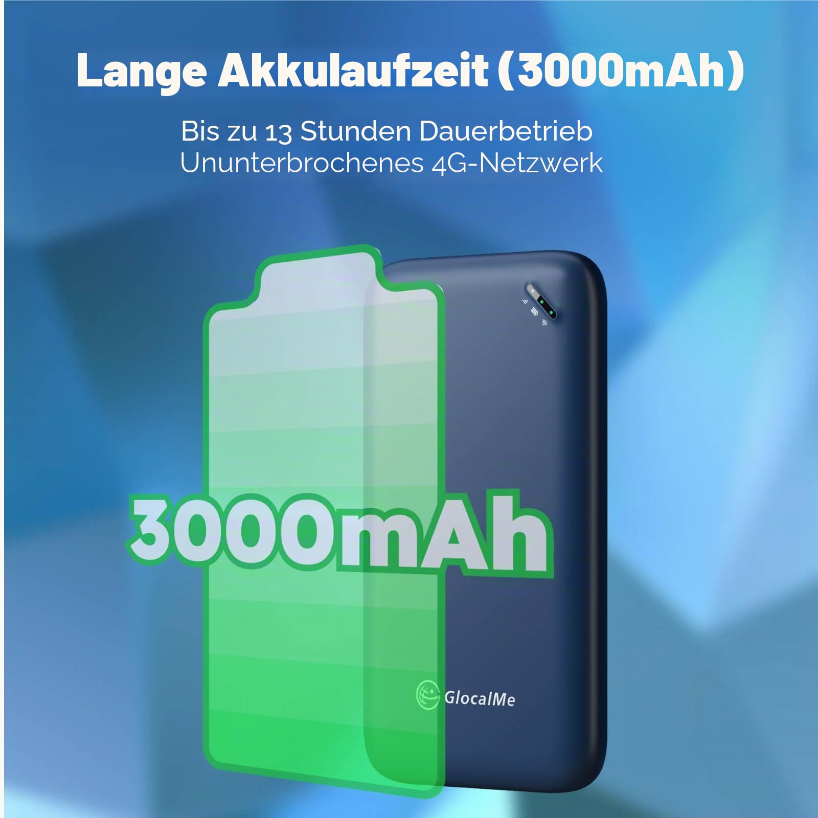GlocalMe UPP 4G Mobiler WLAN Router, Keine SIM-Karte nötig, Keine Roaminggebühren, MiFi Geräte mit 1GB globalen Daten,Tragbarer WLAN-Router mit nur 113g (Blau)