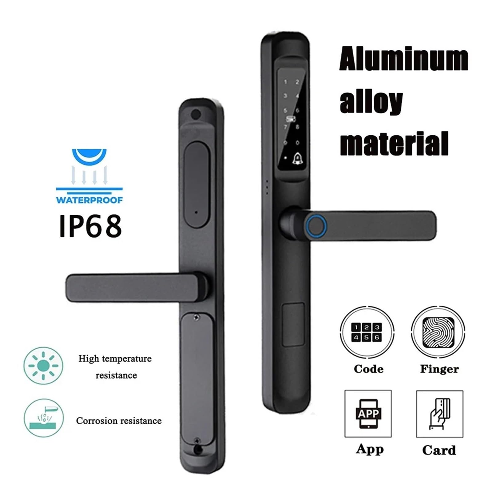 Serrure de porte intelligente étanche avec empreintes digitales - Entrée sans clé RFID pour portes coulissantes en aluminium/accès numérique sécurisé (Nero 4085)