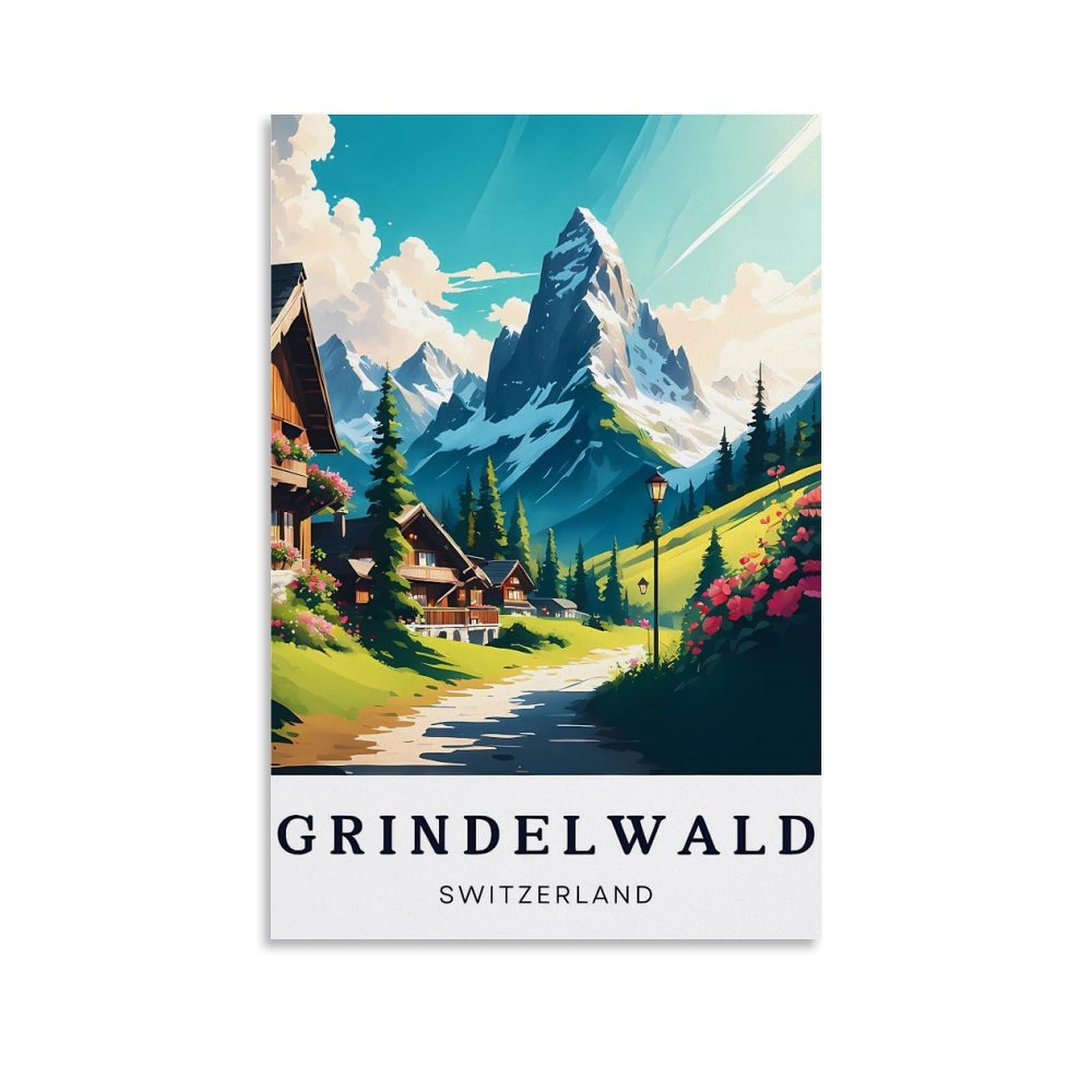 ouweri Grindelwald Switzerland Vintage Travel Poster Canvas Art And Wall Art Picture Print Modern Family Bedroom Decors 20x30inch(50x75cm)