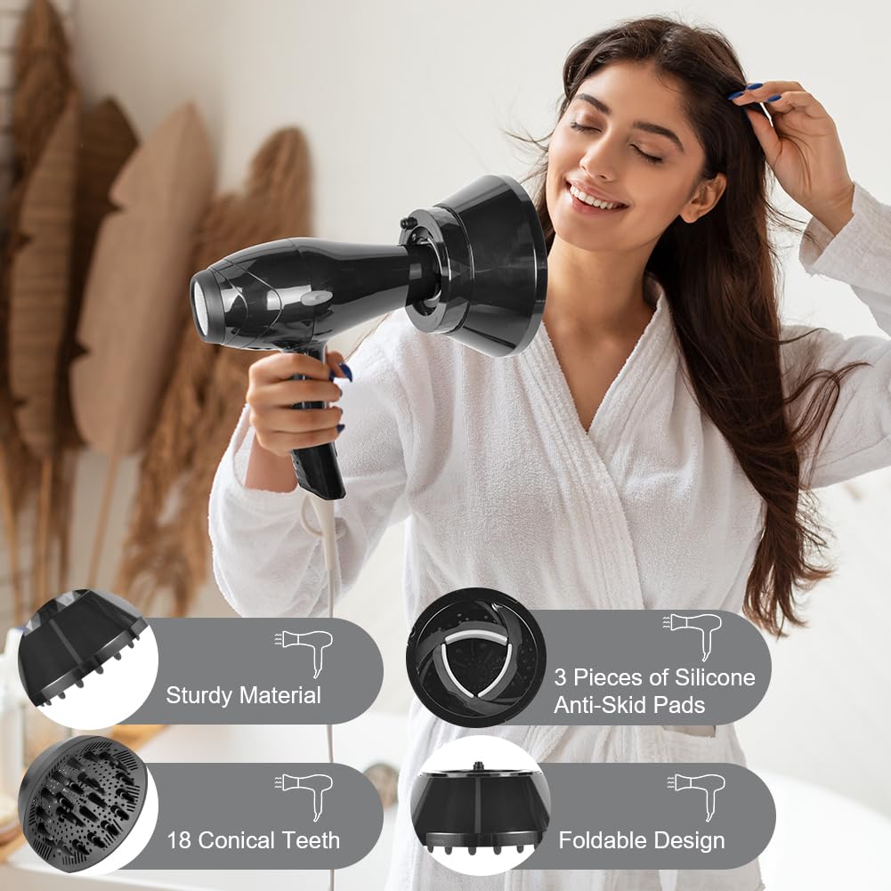 Flintronic Universal Haar Diffusor, Diffusor Föhn Aufsatz, Anpassungsfähig für Schlag Trockner mit Düse 1,7-2,9 Zoll, Faltbar Diffuser Haare für Lockigem, Gewelltes und Natürliches Haar
