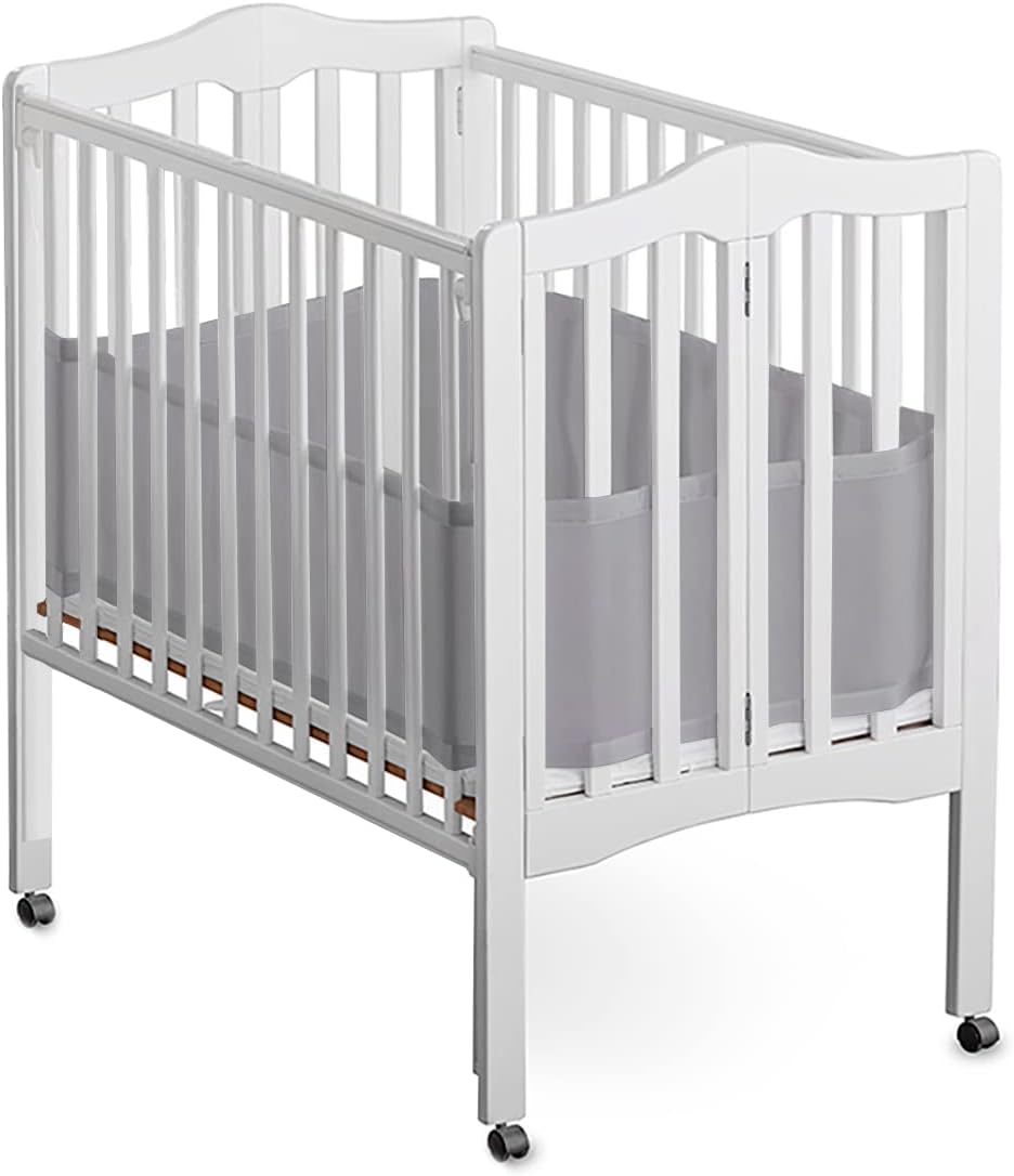 Halo Mini Crib Breathable Mesh Liner, Classic 3mm Mesh, Gray, Size 4M Covers 4 Sides FITS MINI Cribs with 38x24” Mattress ONLY