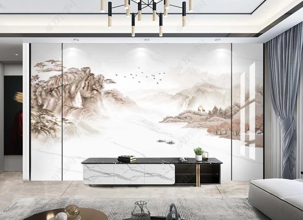 Papier peint intissé paysage encre de chine poster géant mural salon chambre 200x140cm