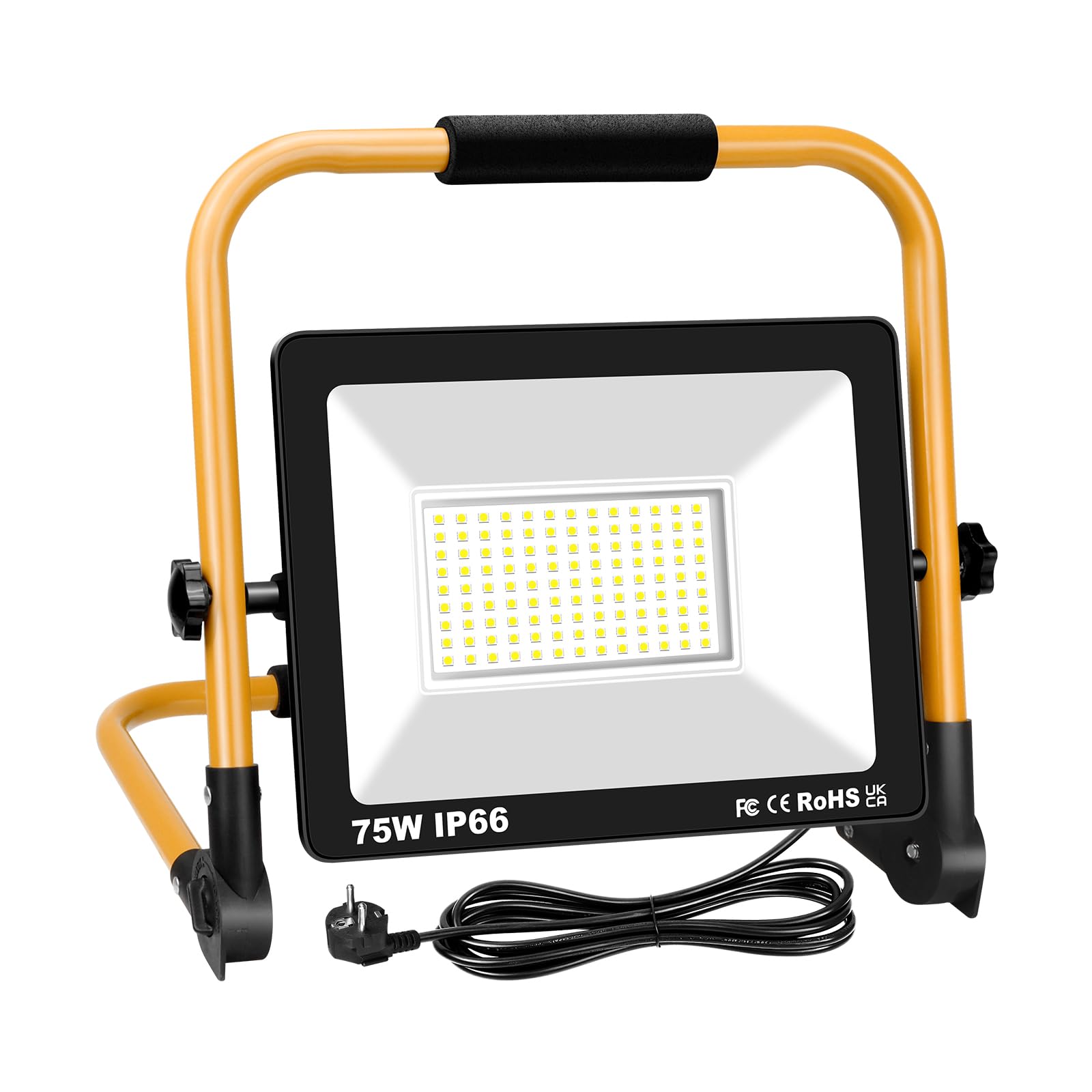RIGIDON 75W Foco de Trabajo LED, 7500LM Foco LED Portátil con Soporte plegable, IP66 Impermeable Luz de Trabajo para Interiores y Exteriores para Obra Taller Garaje, 6000K Blanca
