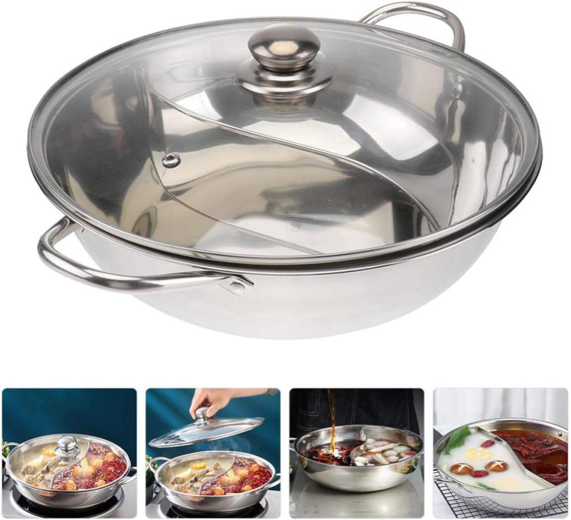 Stainless Steel Hot Pot with Divider for Gas Stove Home Cooking