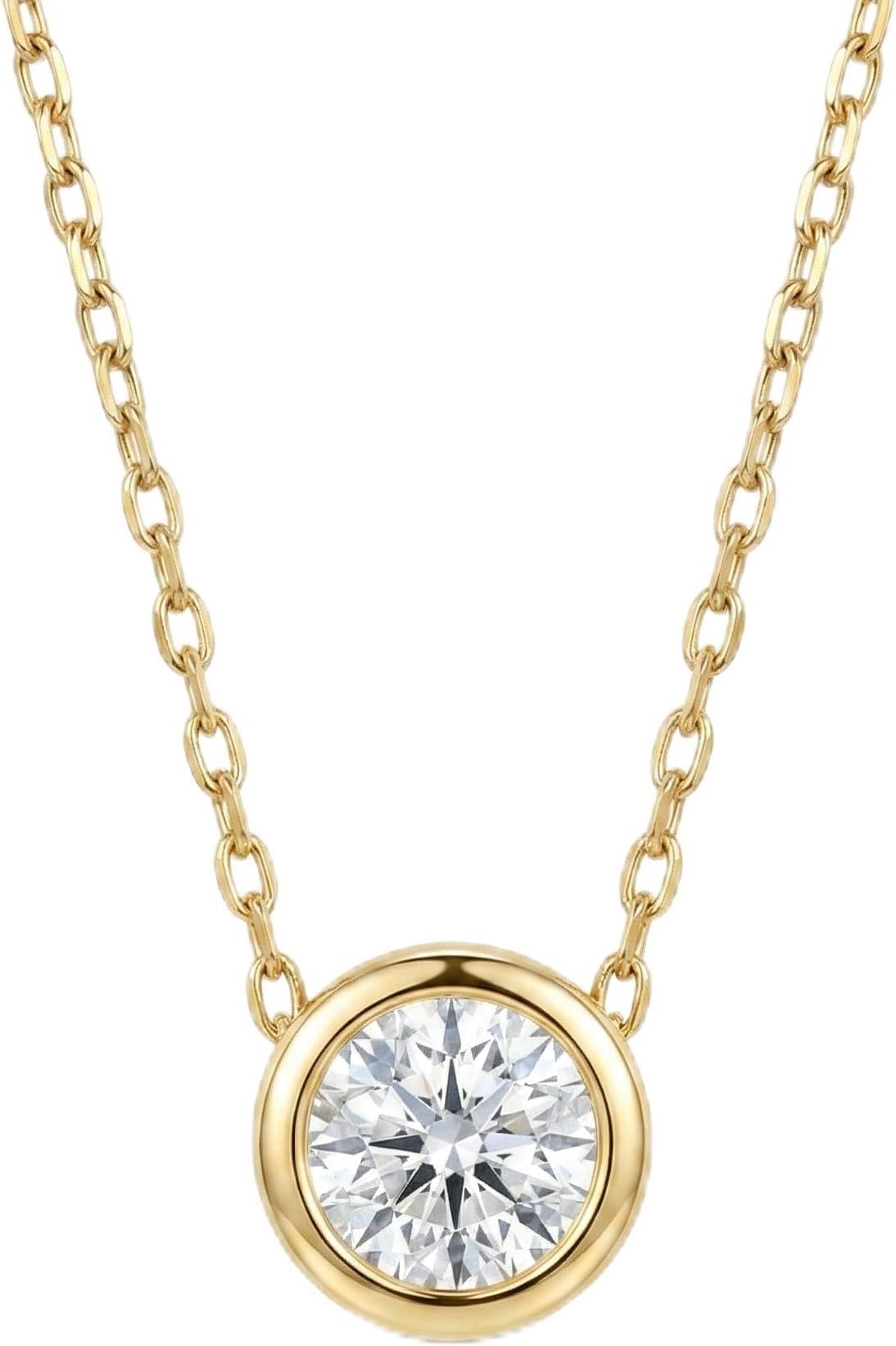 Dainty 10K Solid Gold 1/10 ct. Bezel Set Solitaire Diamond Necklace for Women, 0.10 ct. Natural Diamond