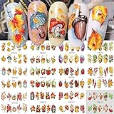 12Pcs Maple Leaf Nail Stickers Fall Nail Art Water Decals Chili Mushroom Sunflower Pumpkin Ladybug Pine Cones Design Sliders Transfer Foils Autumn for Women Nails Thanksgiving Day Manicure Decorations