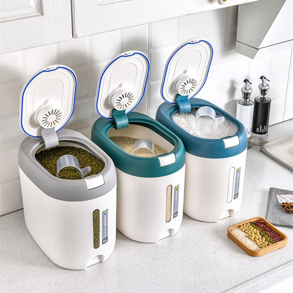 5KG/10KG Rice Dispenser Plastic Storage Container Breadbasket Home Box Jars For Bulk Cereals(Gray,10KG38.8 * 19.5 * 16.5CM)