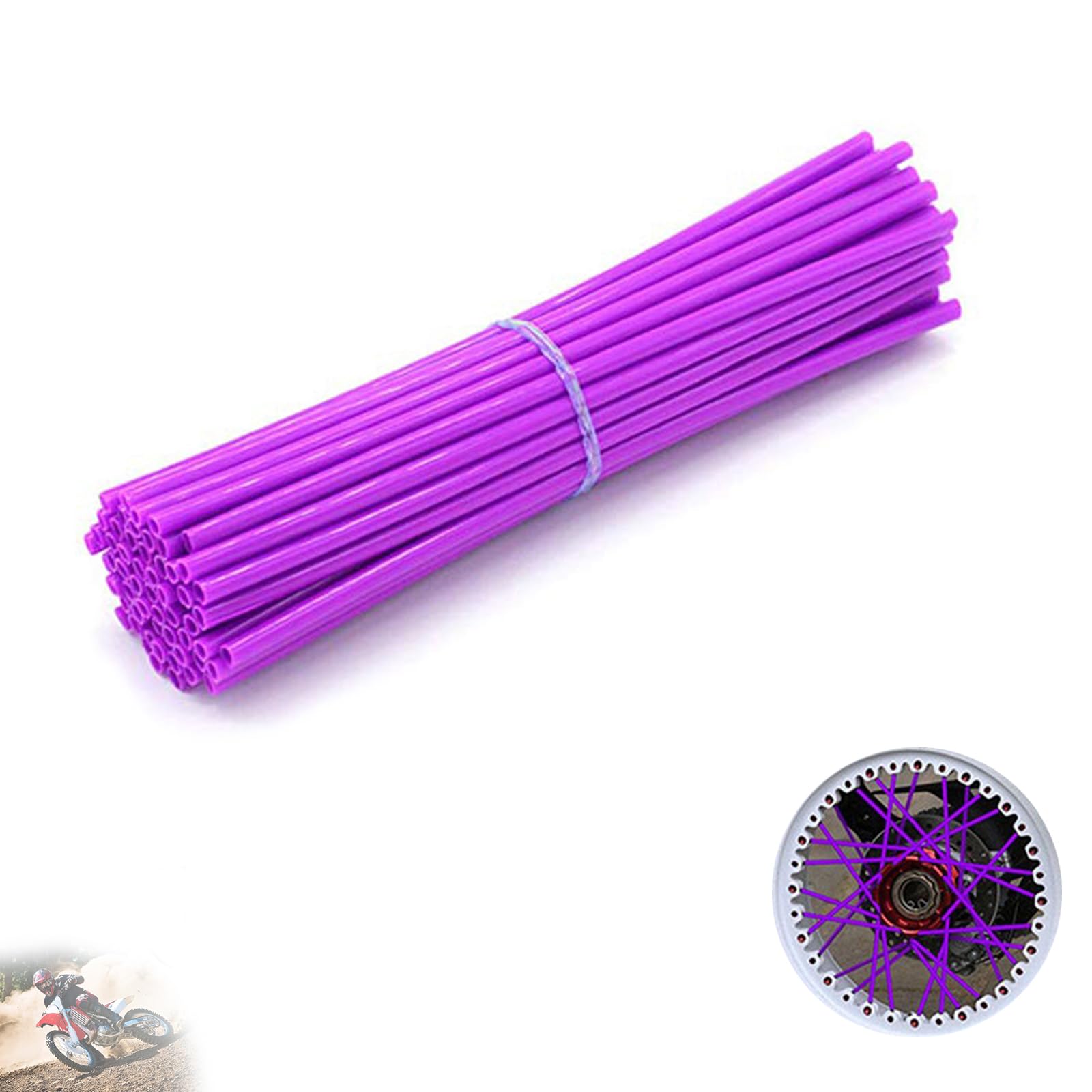 72 PCS Universal Spoke Skins Motorcycle Dirt Bikes Colorful Protective Trim Wrap Cover Wheel Guard for Yamaha Kawasaki Suzuki(Purple)