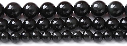 Cuentas redondas sueltas naturales, cuentas de piedra energética de cristal para hacer joyas, 15 pulgadas (obsidiana, 0.472 in)