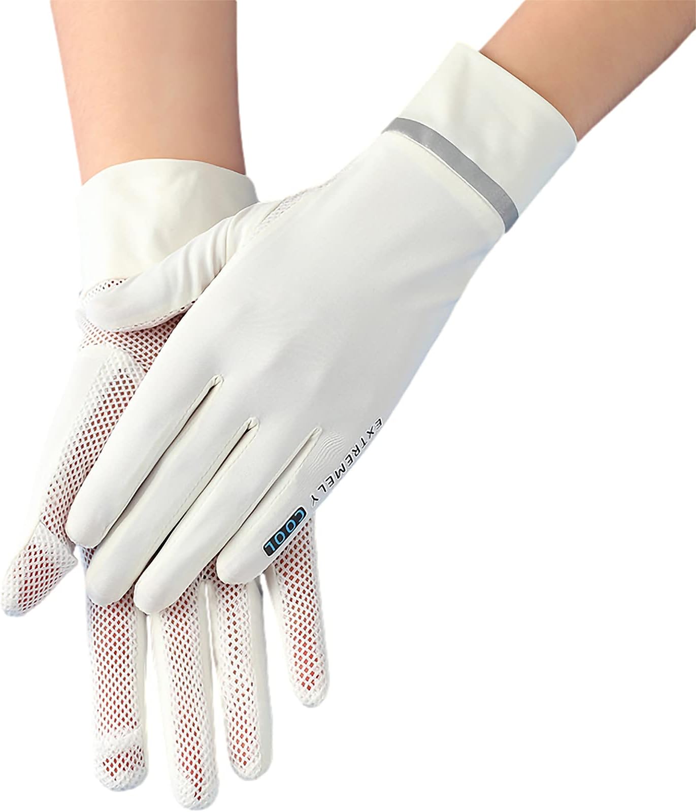 Sun Protection Gloves Wrist Length Outdoor Mesh Non-slip Sunblock Summer Driving Gloves for Womens 2 Packs, White, Style A
