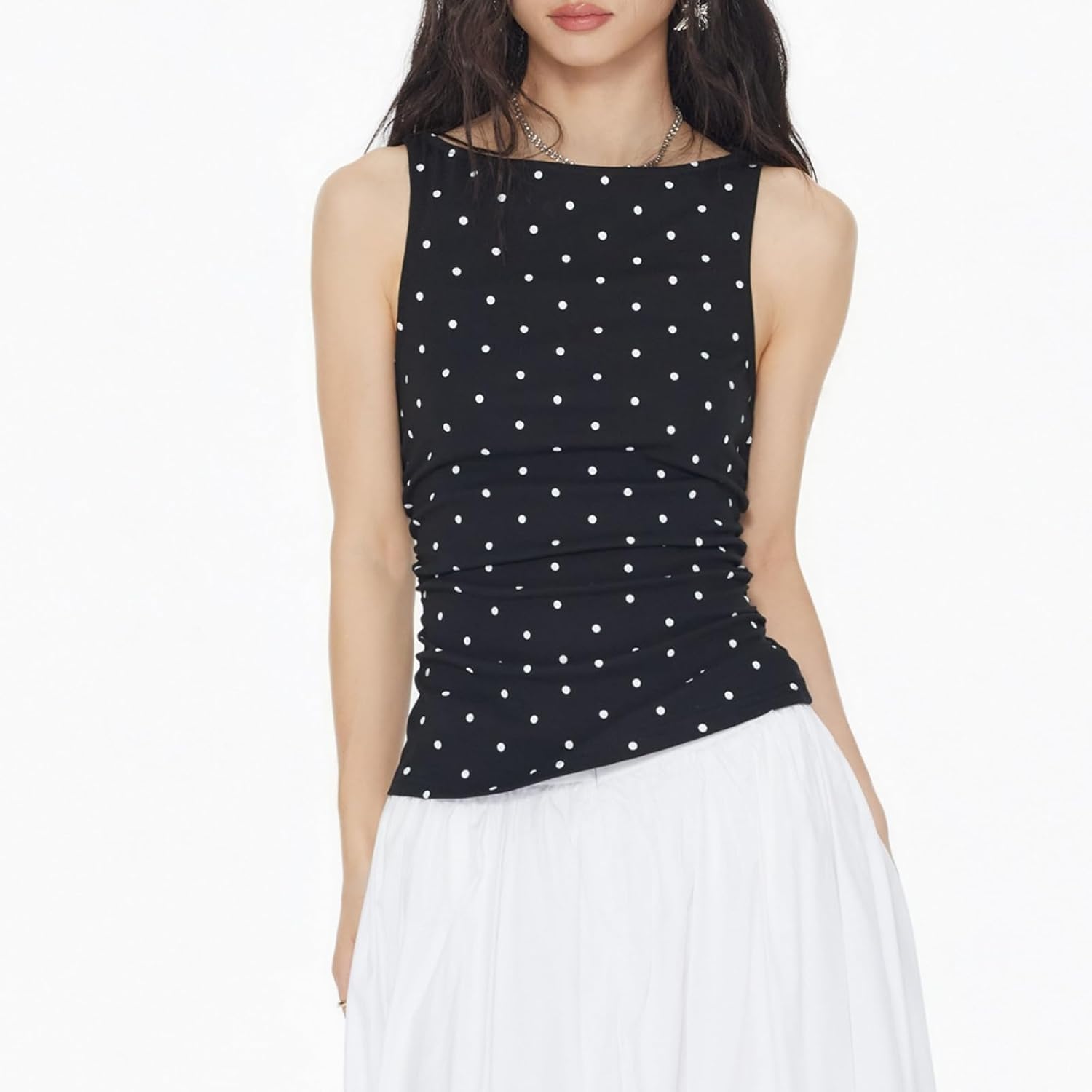 Womens Polka Dots Tank Top Y2k Sleeveless Cami Slim Fit Summer Casual Crew Neck Basic Outing Shirts Tops - Image 2