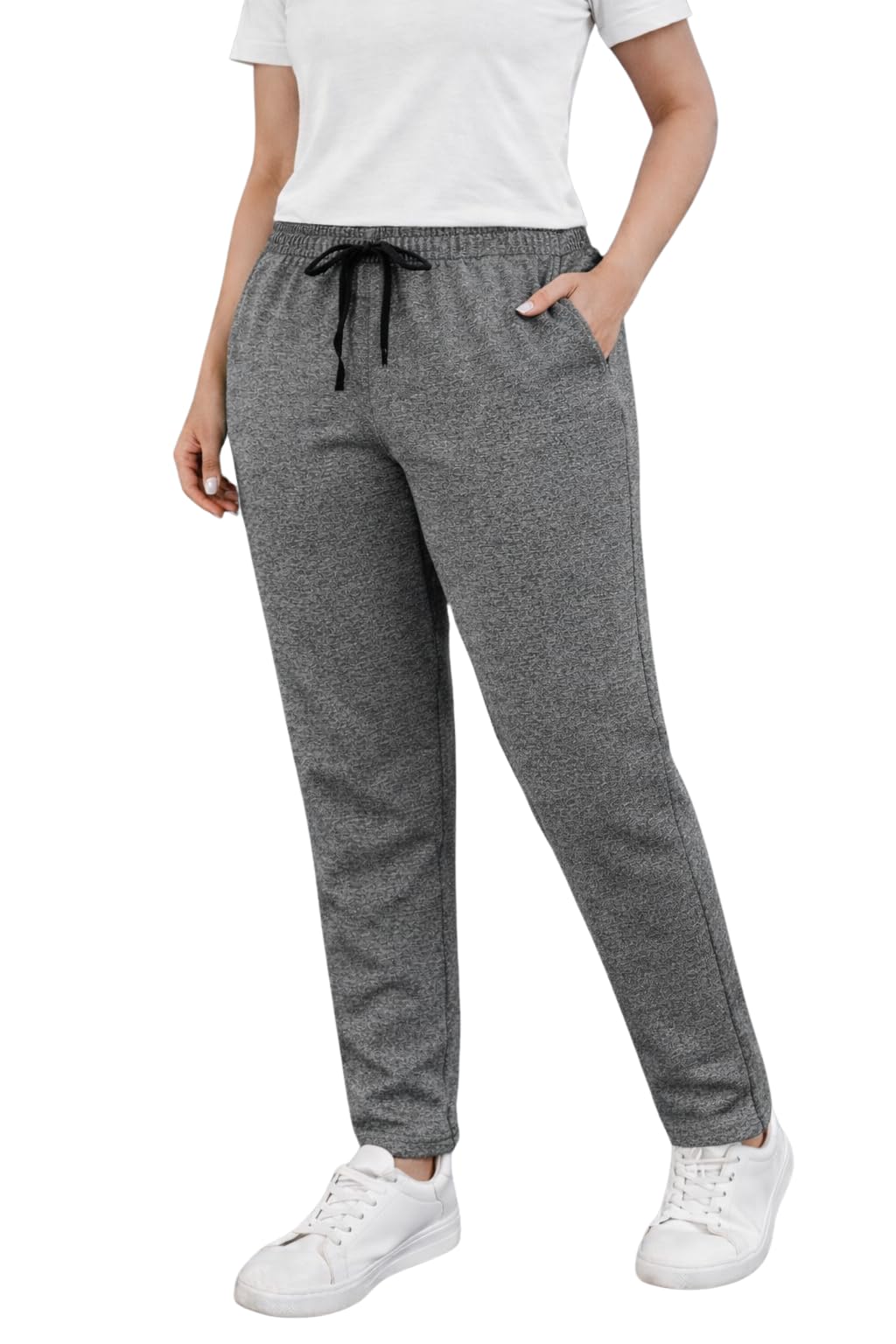 Women’s Straight Fit Polyester Track Pants – Comfortable Regular Wear Grey Joggers with Drawstring-M11-picture-50