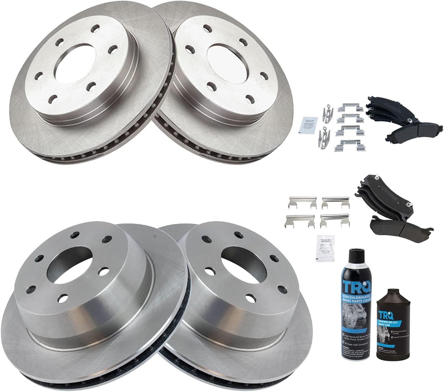 TRQ Front & Rear Brake Pad & Rotor Kit Semi-Metallic Compatible with 02-06 Cadillac 00-06 Chevrolet GMC