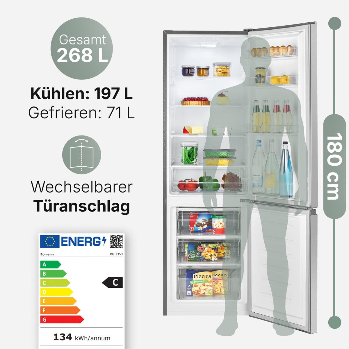 Frigidaire Combinato 180 cm Bomann 268 L KG 7353 - Dettaglio