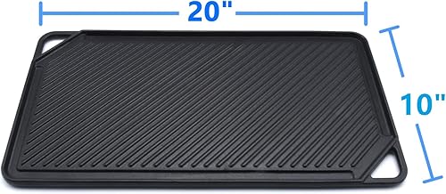 Miniatura 2 de GasSaf Plancha reversible de hierro fundido, sartén de doble cara perfecta para estufas y parrillas de gas, 20 x 10 pulgadas