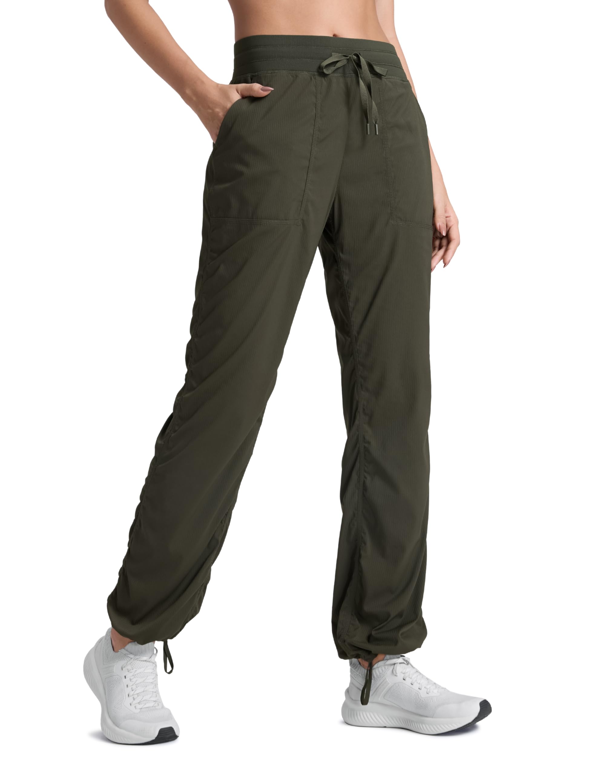 CRZ YOGA Lightweight Straight Leg Workout Pants for Women 28"/30"/32" - Ruched Casual Work Athletic Joggers with Pockets