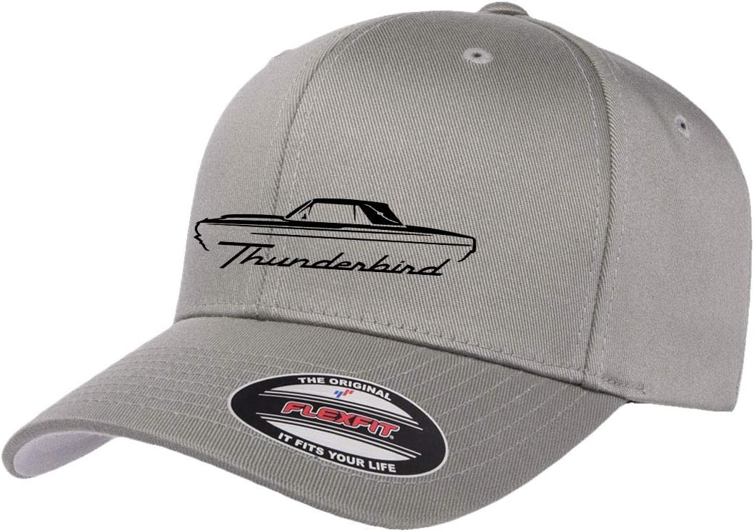 1964 1965 1966 Ford Thunderbird Hardtop Outline Design Flexfit 6277 Athletic Baseball Fitted Hat Cap Grey L/XL