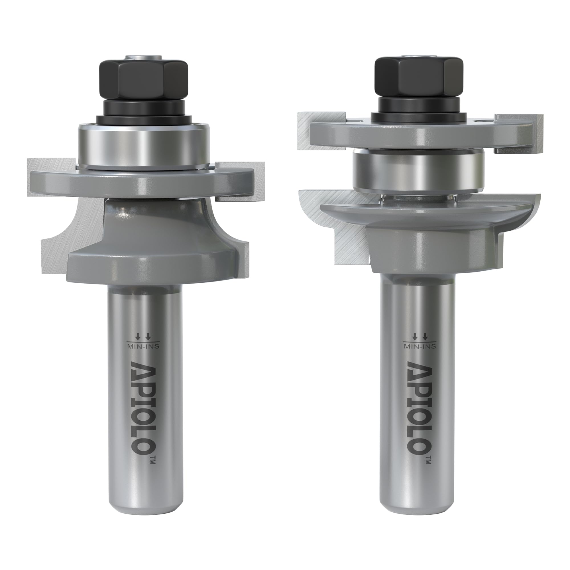 APIOLO Professional 2PCS Round Over Style Rail and Stile Router Bits Set 1/2 Inch Shank, 3/8 Inch Cutting Depth, Up to 7/8 Inch Stock, Door Frame