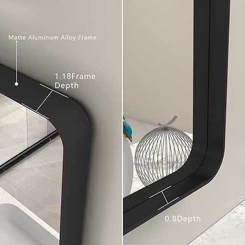 Miniatura 2 de Espejo de baño cuadrado negro de 36 x 36 pulgadas, espejo de tocador de baño con marco mate para pared, espejo rectangular moderno, esquinas