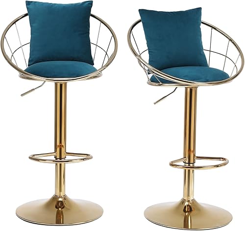 Taiweny Juego de 2 taburetes de bar giratorios ajustables, modernos taburetes de bar tapizados de terciopelo con respaldo de rejilla, almohada y