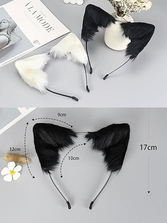 Cat Ears Headband Wolf Fox Tail Set Handmade Animal Cosplay Costume Faux Fur Headdress Party Accessories
