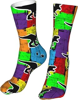 403 Men Women Warmer Socks Funny Dinosaurs Bright Geometric Multicolored Funky Socks Wicking Cushion Workout Socks Thick Fun Dress Socks For Running Climbing Sport