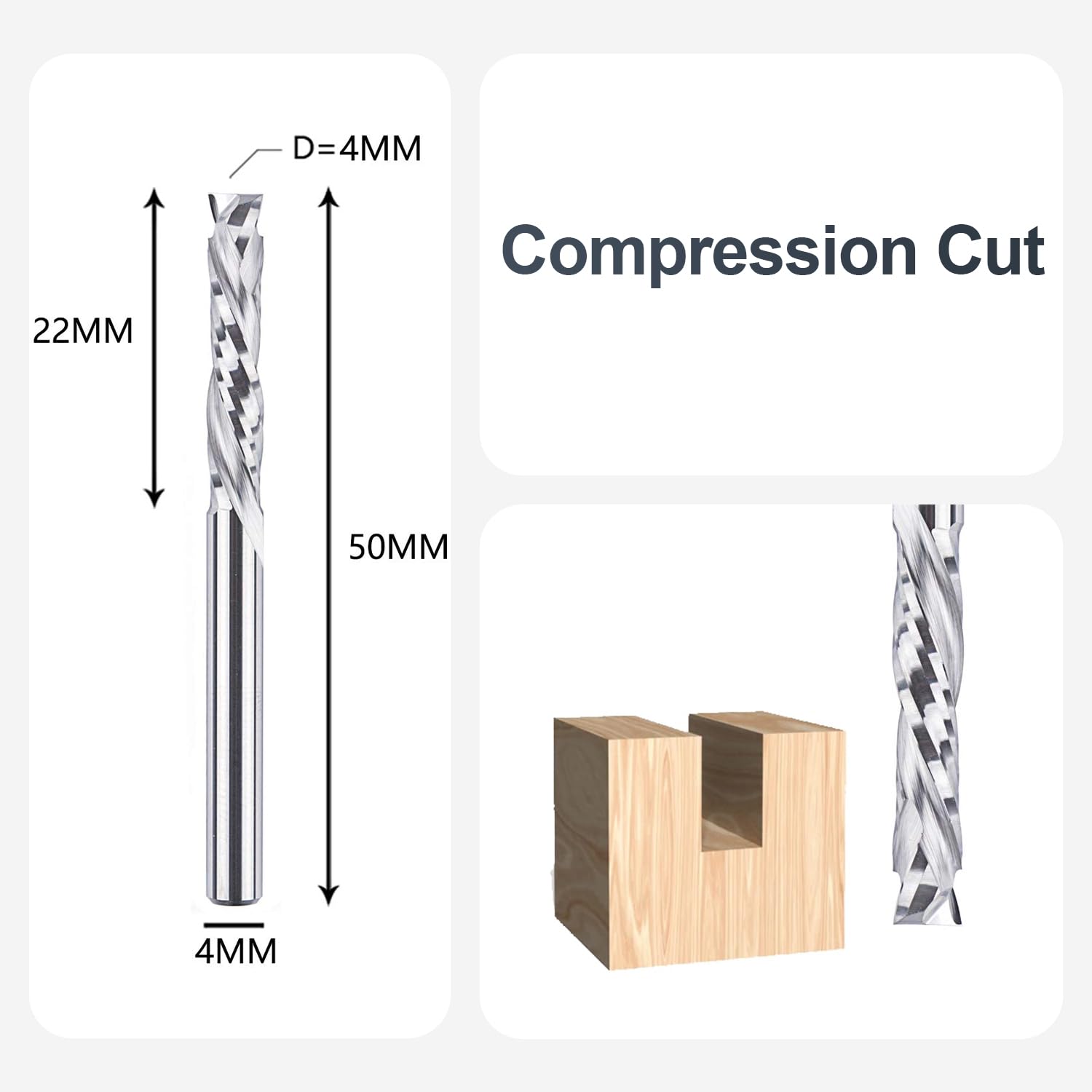 SpeTool Frese per Legno Gambo 4mm Frese a Spirale Fresa Elicoidale Up&Down Compressione HRC55 Fresa per Canali Scanalatura CNC Lunghezza di Taglio 22mm in Metallo duro per Molatura per Incisione