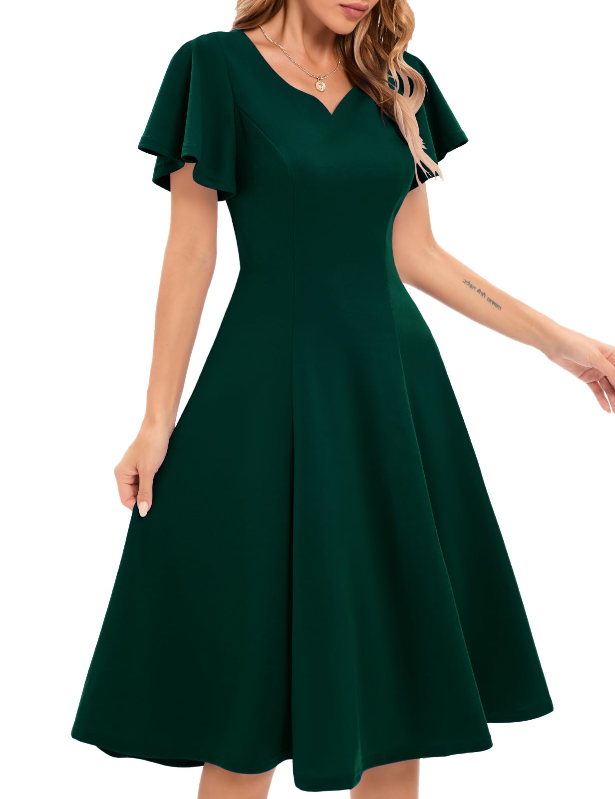 HomRain Wedding Guest Dresses for Women Vintage Short Sleeves Casual Fit and Flare Cocktail Formal Dress for Tea Party
