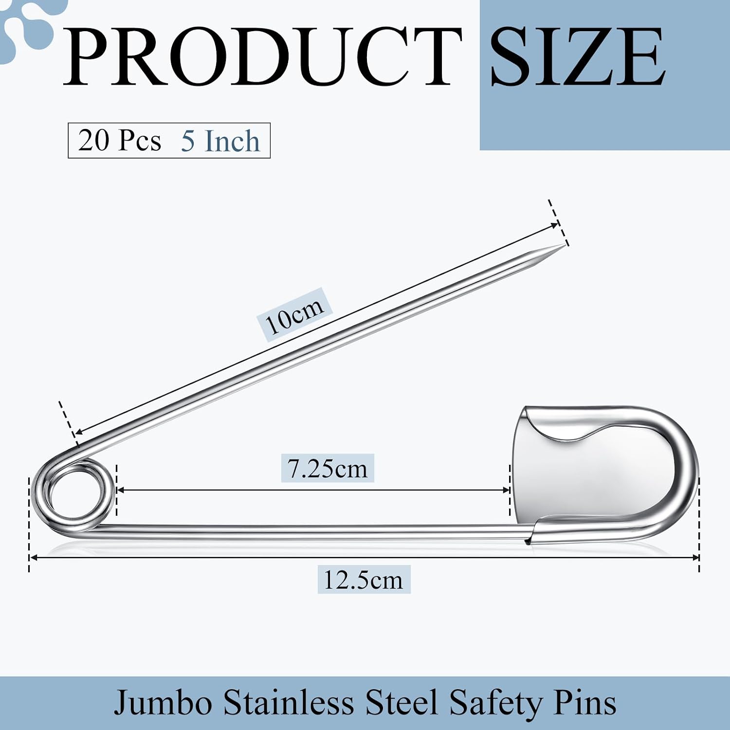 Juexica 20 Pcs 5 Inch Large Safety Pins, Giant Heavy Duty Jumbo Safety Pin
