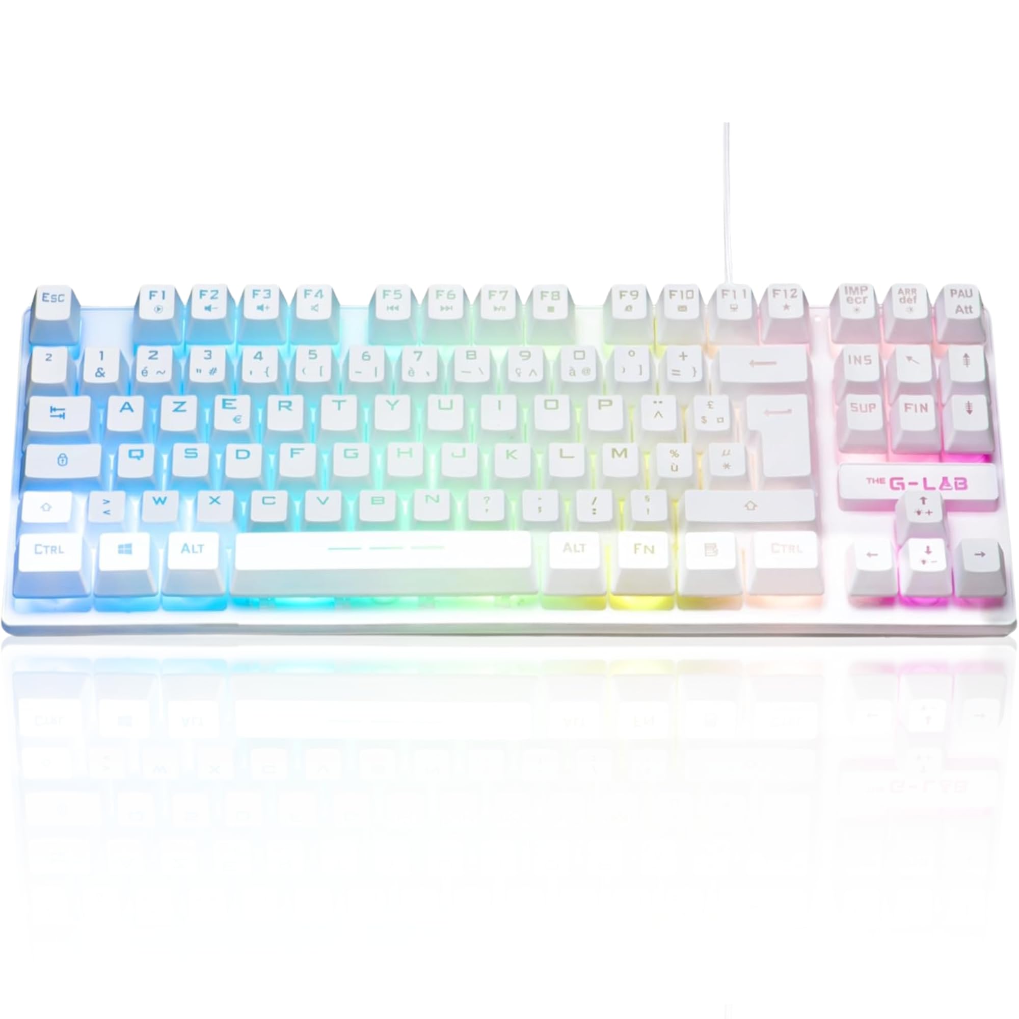 Keyz Caesium TKL 87 Keys USB Wired French AZERTY Gaming Keyboard with Multi-Coloured LED Backlight – Compact Gaming Keyboard without Numeric Pad for PC/PS4/PS5 (White)