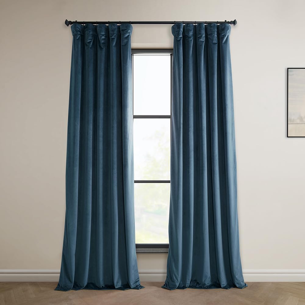 Half Price Drapes Vpyc-161270 Heritage Plush Velvet Curtain, 50 x 108, Avalon Blue