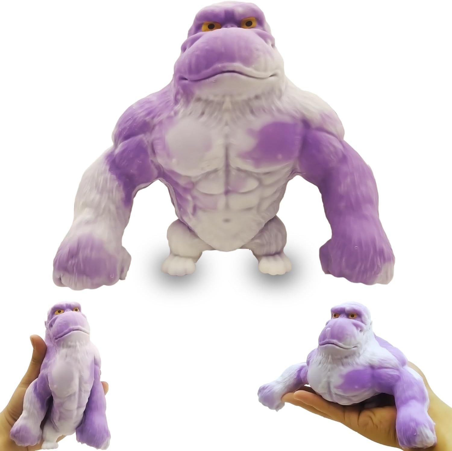 Jumbo Purple&White Rubber Monkey Toy,Stretchy Gorilla Stress Toy for Kids and Adults,Squeeze Gorilla Toy for Relieving Stress and Anxiety ADHD,Sensory Monkey Toy Gift for Christmas,Easter