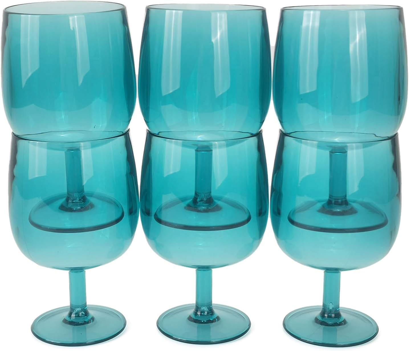 Set of 6 Plastic Goblet Wine Cup,12oz Stemmed Glasses Acrylic Wine Tumbler for Home Party,BPA Free and Unbreakable (Teal color)
