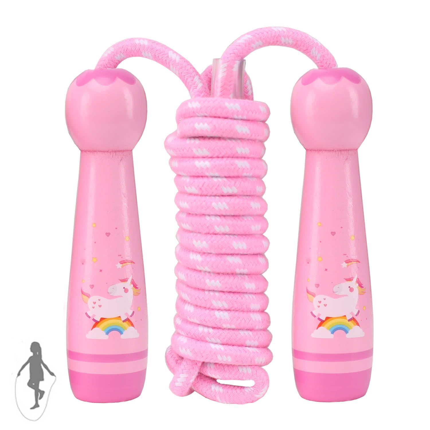 Jump Rope for Kids, Adjustable Toddler Jump Rope with Wooden Handle and Cotton Rope, Cute Skipping Rope for Boys and Girls Fitness Workout Exercise, 2.6m(Pink)