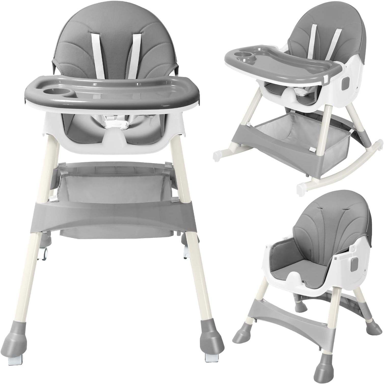 HARPPA Convertible 4-in-1 Baby High Chair for Toddlers with Removable Tray, Wheels & Safety Belt (Gray)