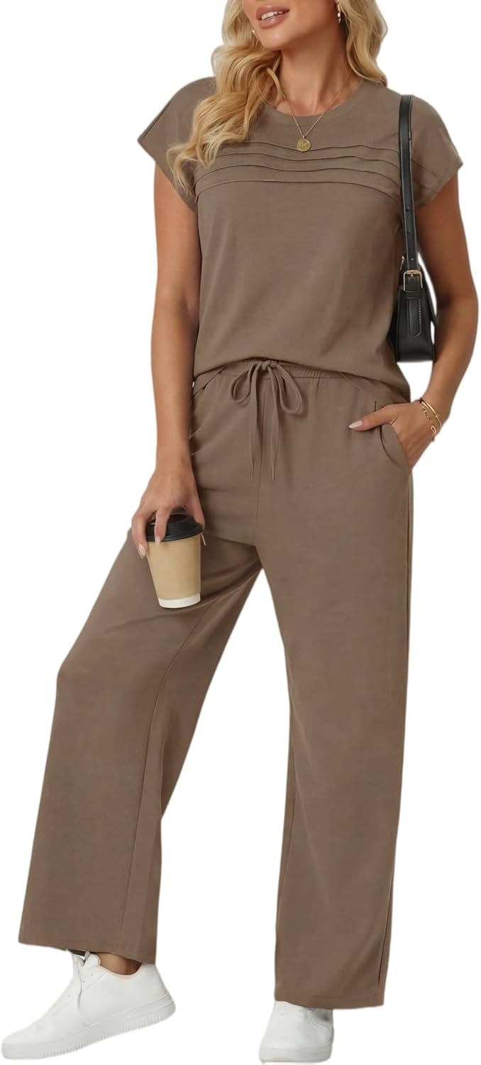 GRECERELLE Women’s Two Piece Lounge Set, Striped Short