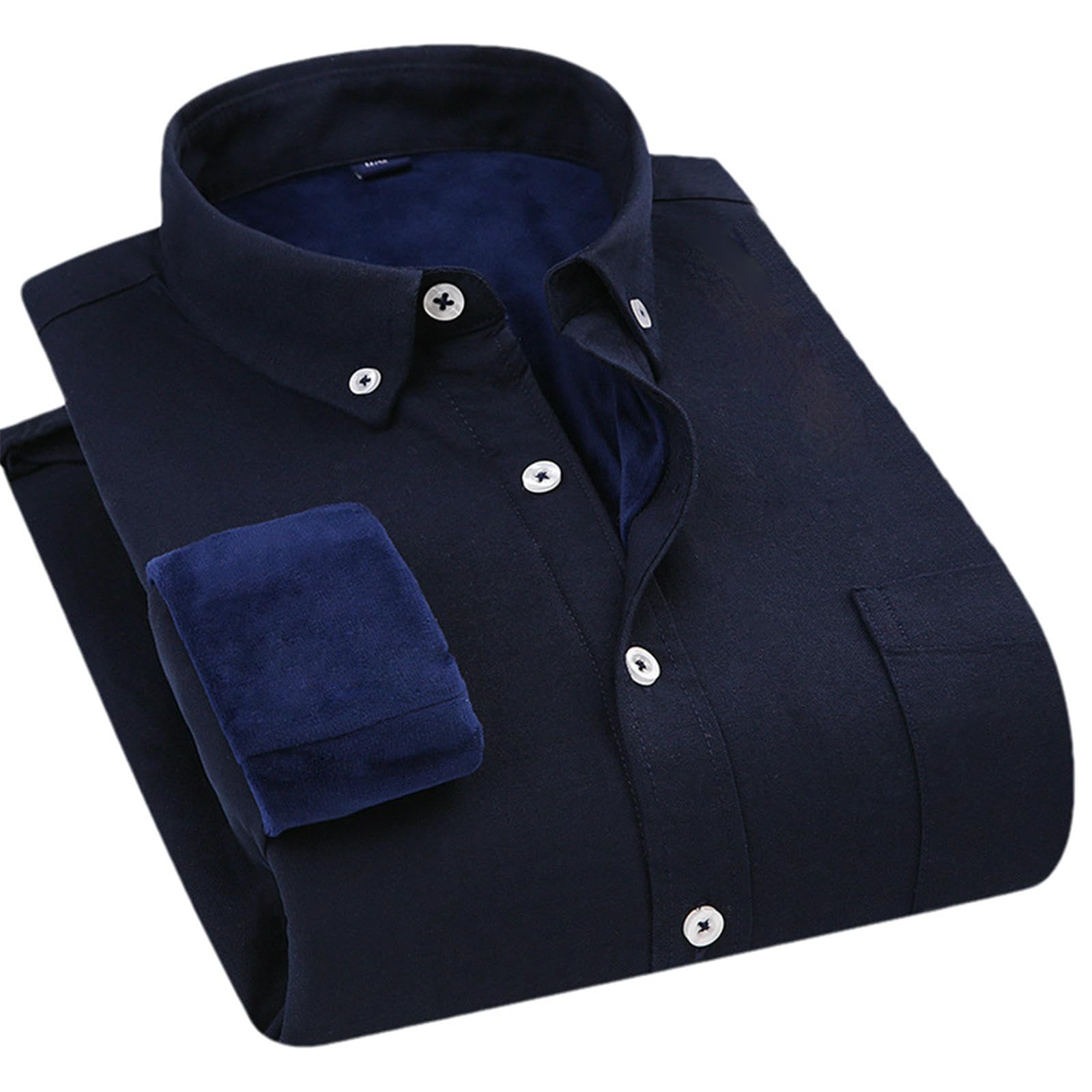Camicia invernale da uomo, foderata in pile, a maniche lunghe, tinta unita, per il tempo libero, con tasca