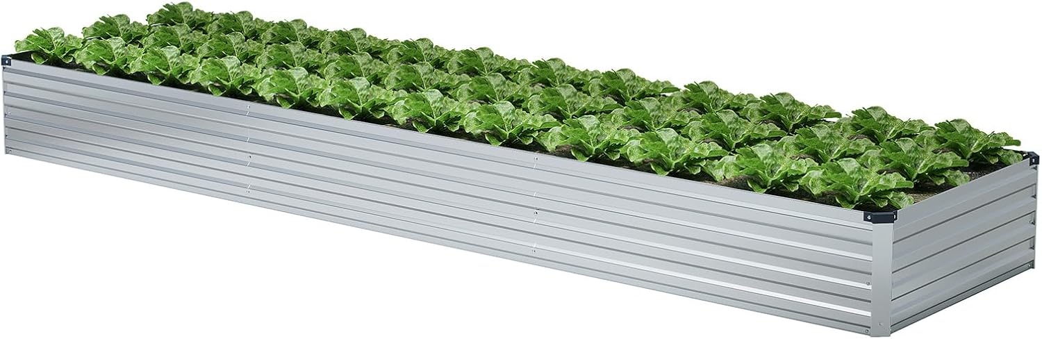 12x2x1ft galvanized raised garden beds kit large outdoor metal gardening planter box for vegetable elevated flower herbs, silver