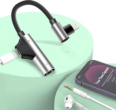 2-in-1 Lightning to 3.5mm 90 Degree Audio Aux Jack Headphone Charge Cable Adapter,Apple MFi Certified Earphone Converter Splitter for Music+Charge+HiFi with iPhone 14 13 12 11Cant Call
