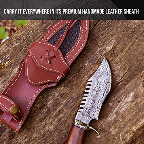Bigcat Roar Handmade Damascus Tracker Knife - Bushcraft Fixed Blade Hunting Knife With Sheath And Walnut Wood Handle - 10″ Edc Outdoor Knife - Viper Hunter #TOP4